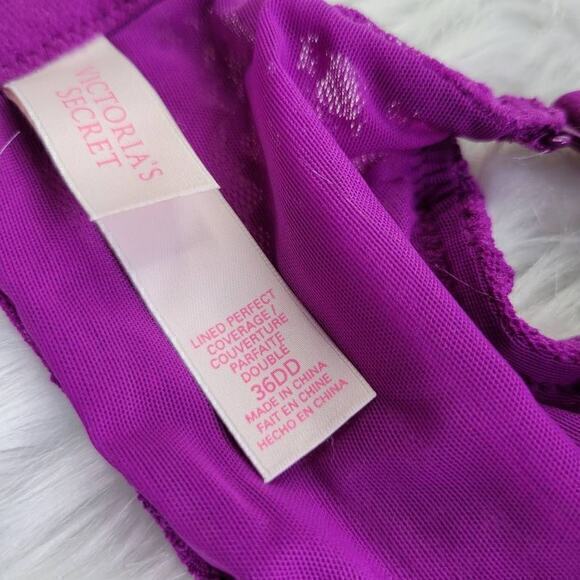Victoria's Secret Women's Purple Padded Laced Lined Perfect Coverage Bra 36DD‎ - Picture 4 of 7